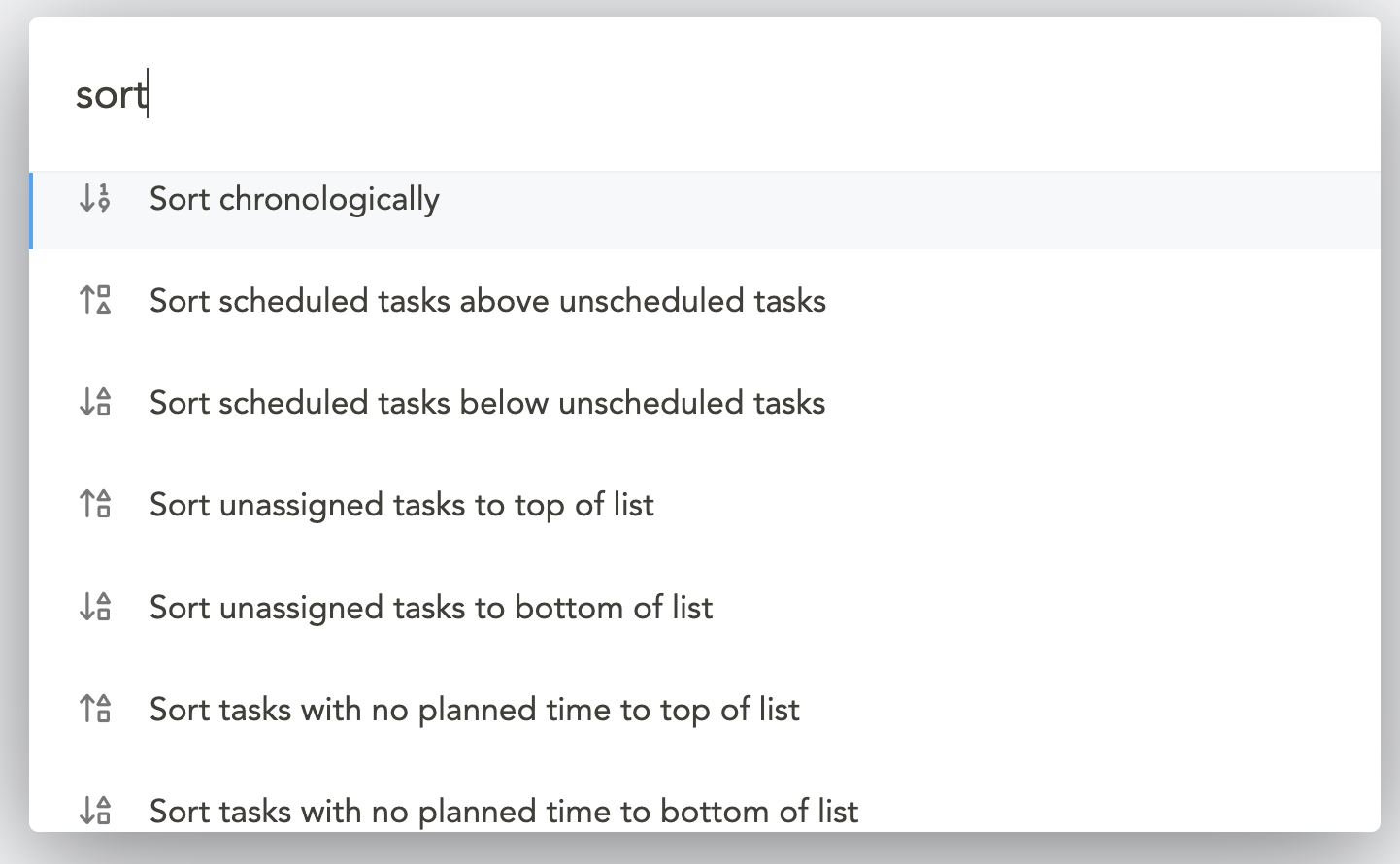 Sort options in command palette