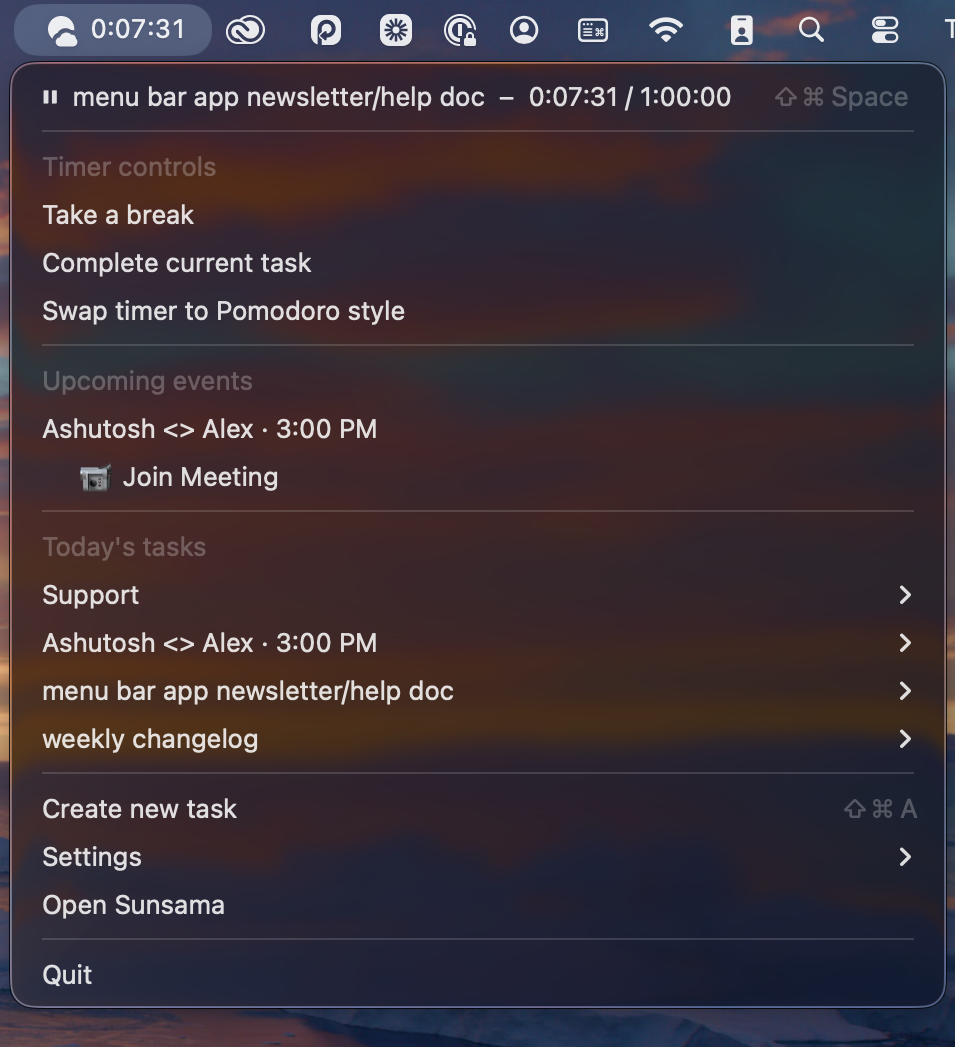 macOS menu bar