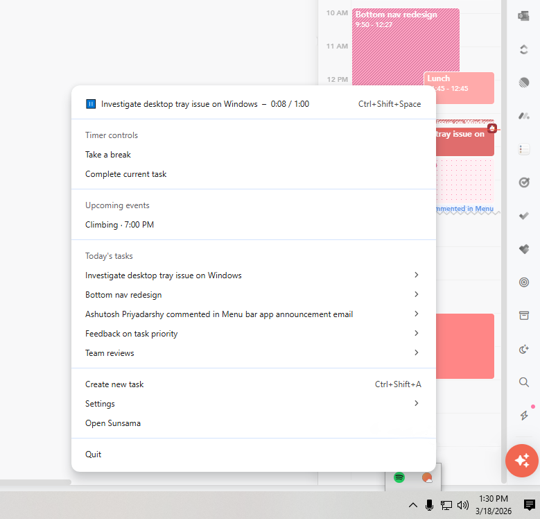 Windows menu bar