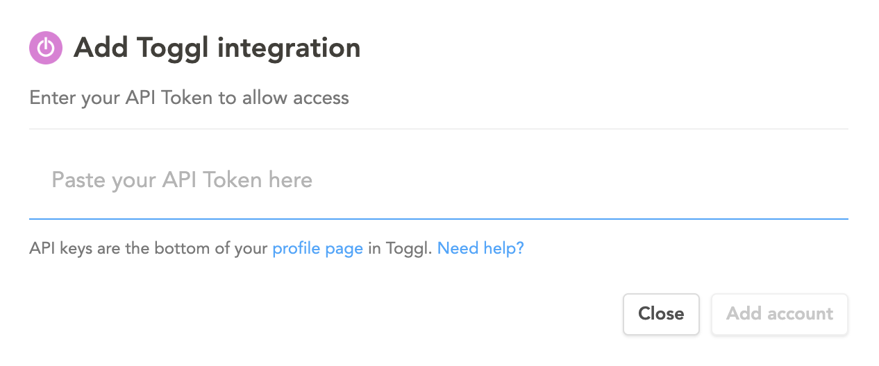 Toggl Track API token setup