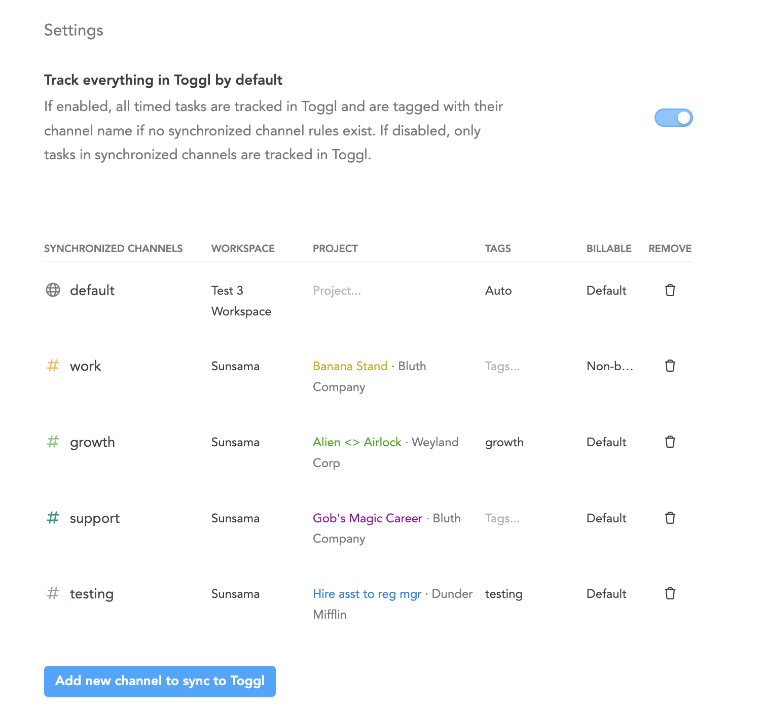 Toggl Track settings