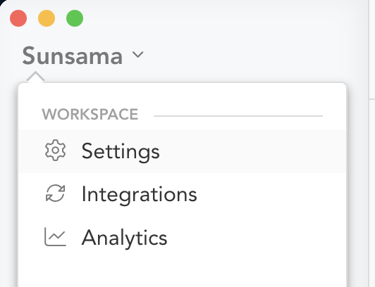 Workspace settings dropdown